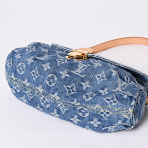 極美品 LOUIS VUITTON ルイヴィトン ミニプリーティ ワンショルダーバッグ M95050 モノグラム デニム インディゴブルー 中古 4a001920