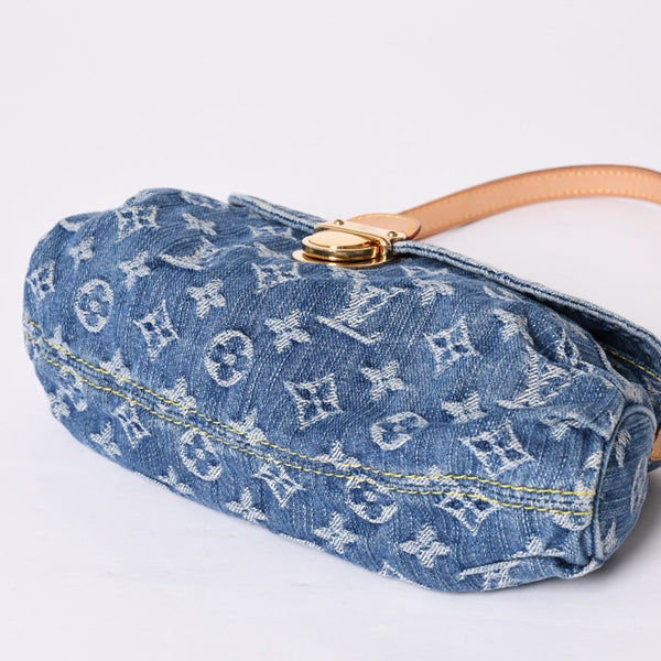 極美品 LOUIS VUITTON ルイヴィトン ミニプリーティ ワンショルダーバッグ M95050 モノグラム デニム インディゴブルー 中古 4a001920