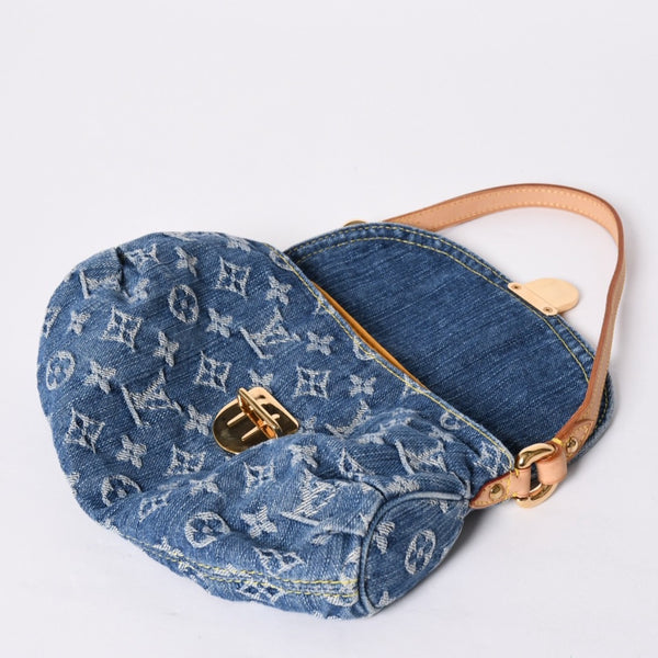 極美品 LOUIS VUITTON ルイヴィトン ミニプリーティ ワンショルダーバッグ M95050 モノグラム デニム インディゴブルー 中古 4a001920