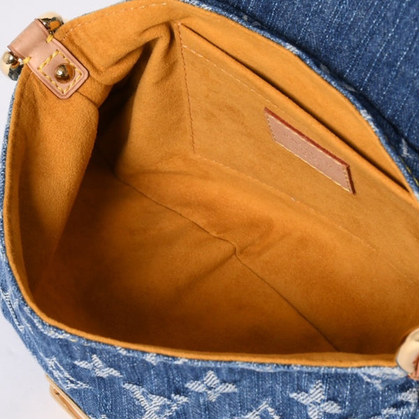極美品 LOUIS VUITTON ルイヴィトン ミニプリーティ ワンショルダーバッグ M95050 モノグラム デニム インディゴブルー 中古 4a001920