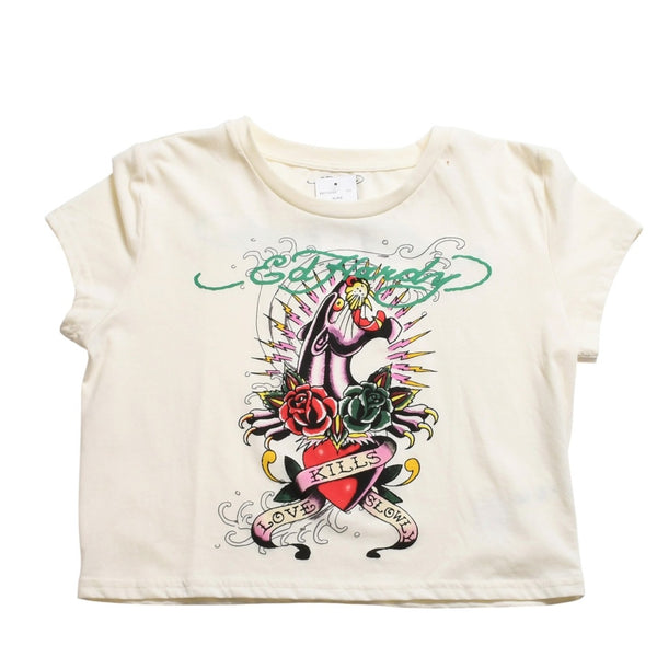 新品未使用 ED HARDY エドハーディ BABY TEE ベイビーティー ピンクパンサー 半袖Tシャツ EH110425 コットン アイボリー マルチカラー サイズXL 中古 4a001864