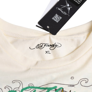 新品未使用 ED HARDY エドハーディ BABY TEE ベイビーティー ピンクパンサー 半袖Tシャツ EH110425 コットン アイボリー マルチカラー サイズXL 中古 4a001864