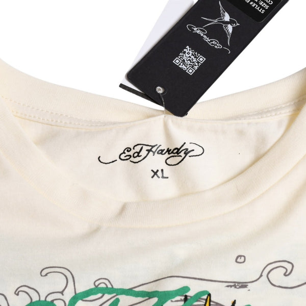 新品未使用 ED HARDY エドハーディ BABY TEE ベイビーティー ピンクパンサー 半袖Tシャツ EH110425 コットン アイボリー マルチカラー サイズXL 中古 4a001864