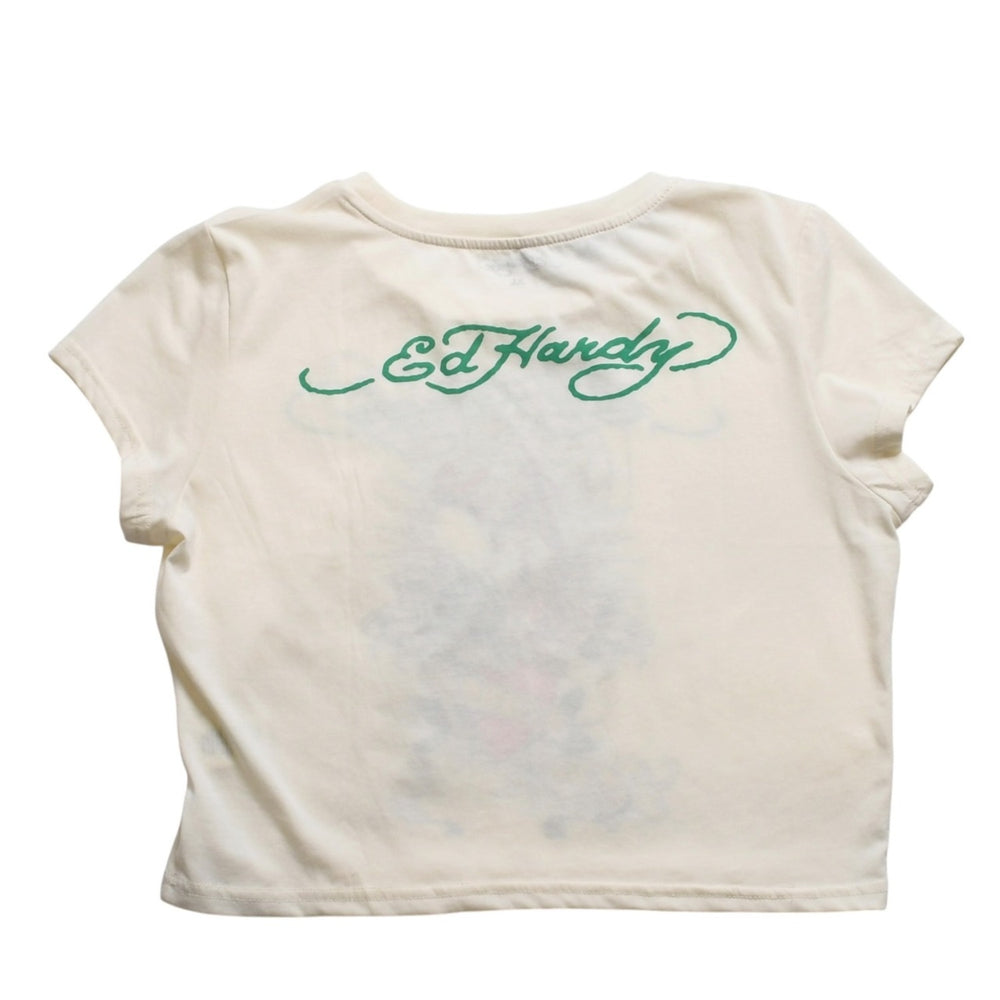 新品未使用 ED HARDY エドハーディ BABY TEE ベイビーティー ピンクパンサー 半袖Tシャツ EH110425 コットン アイボリー マルチカラー サイズXL 中古 4a001864
