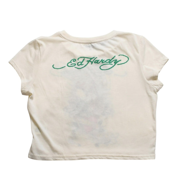 新品未使用 ED HARDY エドハーディ BABY TEE ベイビーティー ピンクパンサー 半袖Tシャツ EH110425 コットン アイボリー マルチカラー サイズXL 中古 4a001864