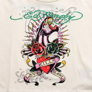 新品未使用 ED HARDY エドハーディ BABY TEE ベイビーティー ピンクパンサー 半袖Tシャツ EH110425 コットン アイボリー マルチカラー サイズXL 中古 4a001864