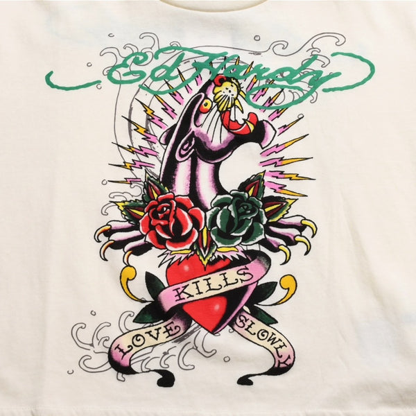 新品未使用 ED HARDY エドハーディ BABY TEE ベイビーティー ピンクパンサー 半袖Tシャツ EH110425 コットン アイボリー マルチカラー サイズXL 中古 4a001864
