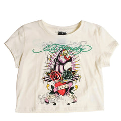 New and unused ED HARDY BABY TEE Pink Panther Short Sleeve T-shirt EH110425 Cotton Ivory Multicolor Size XL Used 4a001866