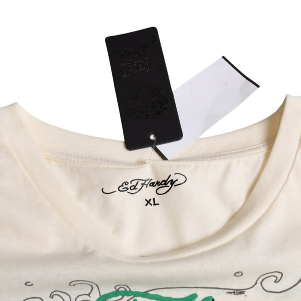 New and unused ED HARDY BABY TEE Pink Panther Short Sleeve T-shirt EH110425 Cotton Ivory Multicolor Size XL Used 4a001866