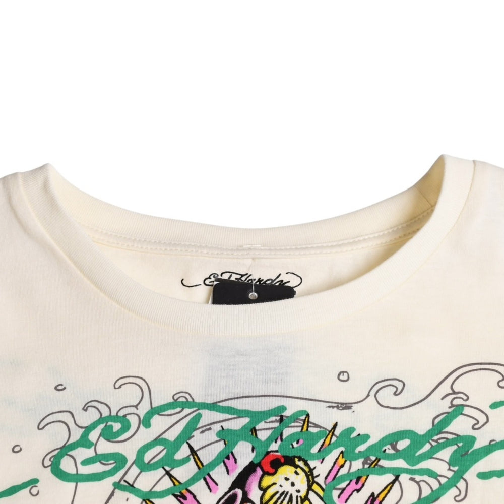新品未使用 ED HARDY エドハーディ BABY TEE ベイビーティー ピンクパンサー 半袖Tシャツ EH110425 コットン アイボリー マルチカラー サイズXL 中古 4a001866