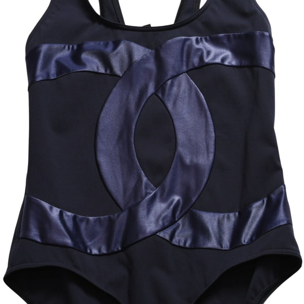 極美品 CHANEL シャネル スイムウェア 水着 ココマーク 9065V45004 ネイビー ポーチ付き サイズ34 中古 4a008552