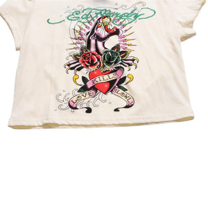 New and unused ED HARDY BABY TEE Pink Panther Short Sleeve T-shirt EH110425 Cotton Ivory Multicolor Size XL Used 4a001866