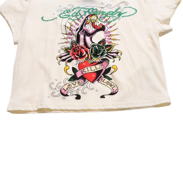 New and unused ED HARDY BABY TEE Pink Panther Short Sleeve T-shirt EH110425 Cotton Ivory Multicolor Size XL Used 4a001866