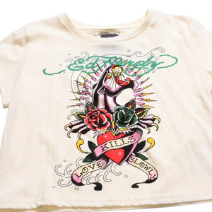 New and unused ED HARDY BABY TEE Pink Panther Short Sleeve T-shirt EH110425 Cotton Ivory Multicolor Size XL Used 4a001866