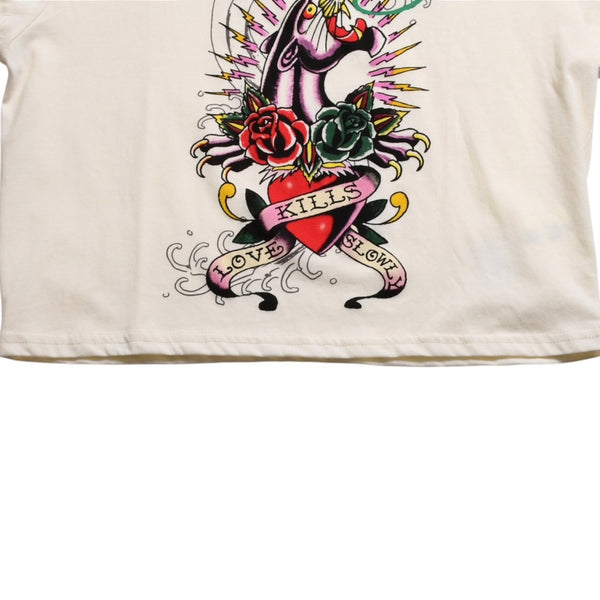 New and unused ED HARDY BABY TEE Pink Panther Short Sleeve T-shirt EH110425 Cotton Ivory Multicolor Size XL Used 4a001867