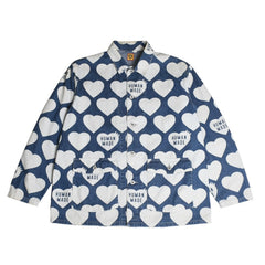 HUMAN MADE ヒューマンメイド 長袖シャツ Heart Denim Coverall Jacket ネイビー ホワイト シルバー金具 サイズXL 美品 中古 4a001870