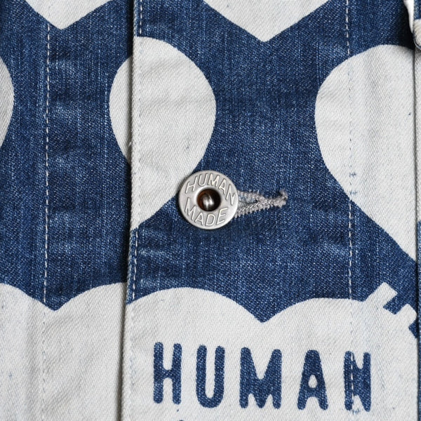 HUMAN MADE ヒューマンメイド 長袖シャツ Heart Denim Coverall Jacket ネイビー ホワイト シルバー金具 サイズXL 美品 中古 4a001870