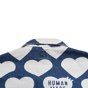 HUMAN MADE ヒューマンメイド 長袖シャツ Heart Denim Coverall Jacket ネイビー ホワイト シルバー金具 サイズXL 美品 中古 4a001870