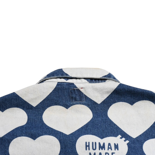 HUMAN MADE ヒューマンメイド 長袖シャツ Heart Denim Coverall Jacket ネイビー ホワイト シルバー金具 サイズXL 美品 中古 4a001870