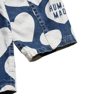 HUMAN MADE ヒューマンメイド 長袖シャツ Heart Denim Coverall Jacket ネイビー ホワイト シルバー金具 サイズXL 美品 中古 4a001870