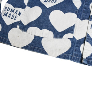 HUMAN MADE ヒューマンメイド 長袖シャツ Heart Denim Coverall Jacket ネイビー ホワイト シルバー金具 サイズXL 美品 中古 4a001870