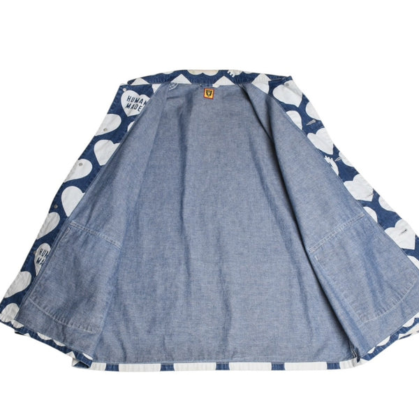HUMAN MADE ヒューマンメイド 長袖シャツ Heart Denim Coverall Jacket ネイビー ホワイト シルバー金具 サイズXL 美品 中古 4a001870
