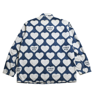 HUMAN MADE ヒューマンメイド 長袖シャツ Heart Denim Coverall Jacket ネイビー ホワイト シルバー金具 サイズXL 美品 中古 4a001870