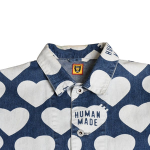 HUMAN MADE ヒューマンメイド 長袖シャツ Heart Denim Coverall Jacket ネイビー ホワイト シルバー金具 サイズXL 美品 中古 4a001870