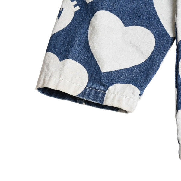 HUMAN MADE ヒューマンメイド 長袖シャツ Heart Denim Coverall Jacket ネイビー ホワイト シルバー金具 サイズXL 美品 中古 4a001870