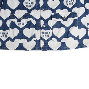 HUMAN MADE ヒューマンメイド 長袖シャツ Heart Denim Coverall Jacket ネイビー ホワイト シルバー金具 サイズXL 美品 中古 4a001870