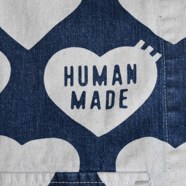 HUMAN MADE ヒューマンメイド 長袖シャツ Heart Denim Coverall Jacket ネイビー ホワイト シルバー金具 サイズXL 美品 中古 4a001870