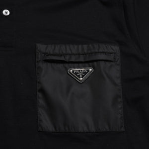 新品同様 PRADA プラダ Re-Nylonディテール付 ストレッチコットン ポロシャツ UJN675 トライアングルロゴ ブラック サイズXXXL シルバー金具 中古 4a001872