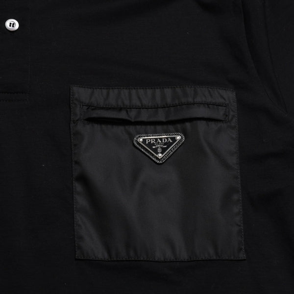 新品同様 PRADA プラダ Re-Nylonディテール付 ストレッチコットン ポロシャツ UJN675 トライアングルロゴ ブラック サイズXXXL シルバー金具 中古 4a001872