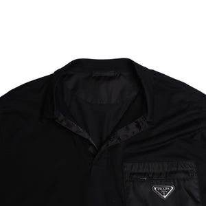 新品同様 PRADA プラダ Re-Nylonディテール付 ストレッチコットン ポロシャツ UJN675 トライアングルロゴ ブラック サイズXXXL シルバー金具 中古 4a001872