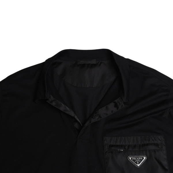 新品同様 PRADA プラダ Re-Nylonディテール付 ストレッチコットン ポロシャツ UJN675 トライアングルロゴ ブラック サイズXXXL シルバー金具 中古 4a001872