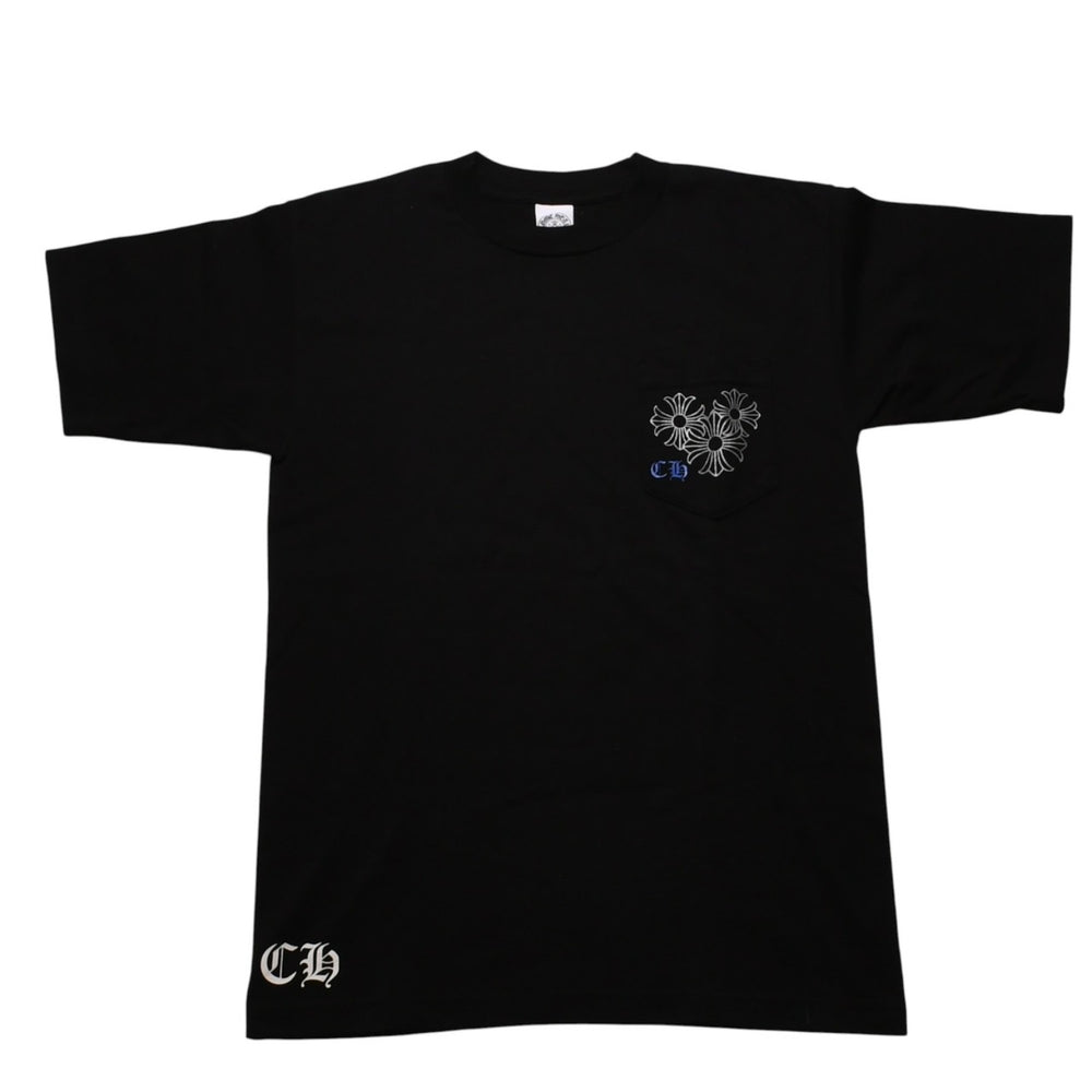 新品未使用 CHROME HEARTS クロムハーツ ポケット半袖Tシャツ サークルロゴCHプラス ブラック シルバー ブルー 中古 4a001882