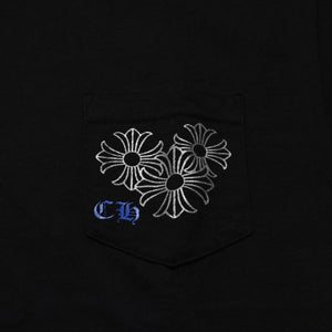 New and unused CHROME HEARTS Pocket Short Sleeve T-shirt Circle Logo CH Plus Black Silver Blue Used 4a001882