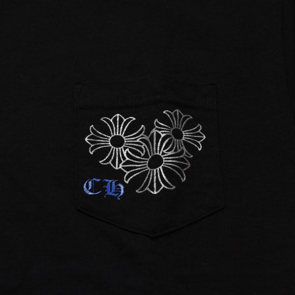 New and unused CHROME HEARTS Pocket Short Sleeve T-shirt Circle Logo CH Plus Black Silver Blue Used 4a001882