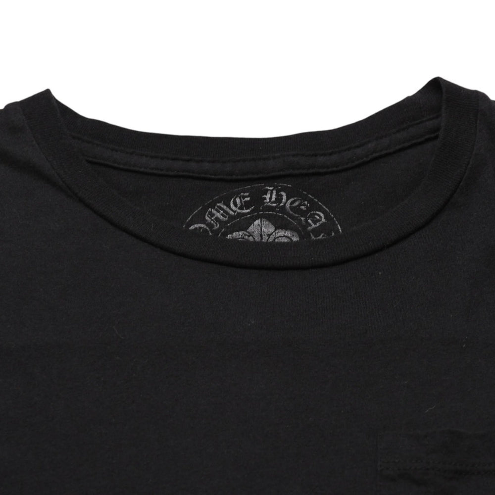 CHROME HEARTS クロムハーツ ポケット付きTシャツ クロスレザーパッチ シルバー金具 ブラック CHプラス スクロールラベル 美品 中古 4a001885