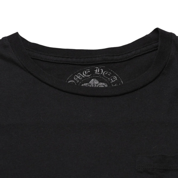 CHROME HEARTS クロムハーツ ポケット付きTシャツ クロスレザーパッチ シルバー金具 ブラック CHプラス スクロールラベル 美品 中古 4a001885