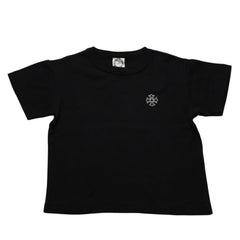 極美品 CHROME HEARTS クロムハーツ 氷室京介コラボレーションロゴTシャツ スクロールロゴ Hロゴ クロップ丈 ブラック 黒 中古 4a001881