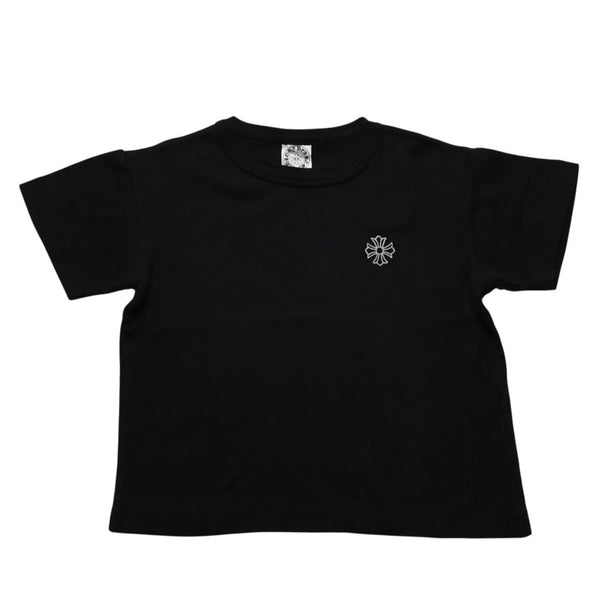 極美品 CHROME HEARTS クロムハーツ 氷室京介コラボレーションロゴTシャツ スクロールロゴ Hロゴ クロップ丈 ブラック 黒 中古 4a001881