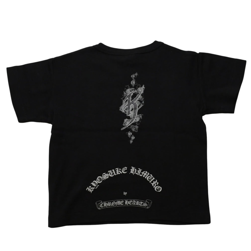 極美品 CHROME HEARTS クロムハーツ 氷室京介コラボレーションロゴTシャツ スクロールロゴ Hロゴ クロップ丈 ブラック 黒 中古 4a001881