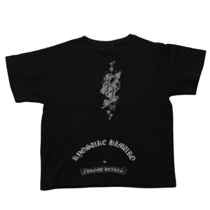 極美品 CHROME HEARTS クロムハーツ 氷室京介コラボレーションロゴTシャツ スクロールロゴ Hロゴ クロップ丈 ブラック 黒 中古 4a001881