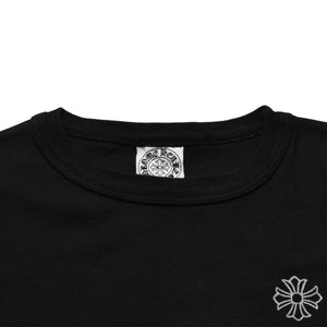 極美品 CHROME HEARTS クロムハーツ 氷室京介コラボレーションロゴTシャツ スクロールロゴ Hロゴ クロップ丈 ブラック 黒 中古 4a001881