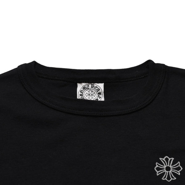 極美品 CHROME HEARTS クロムハーツ 氷室京介コラボレーションロゴTシャツ スクロールロゴ Hロゴ クロップ丈 ブラック 黒 中古 4a001881
