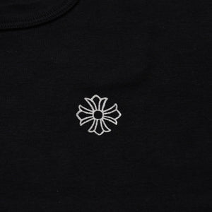 極美品 CHROME HEARTS クロムハーツ 氷室京介コラボレーションロゴTシャツ スクロールロゴ Hロゴ クロップ丈 ブラック 黒 中古 4a001881