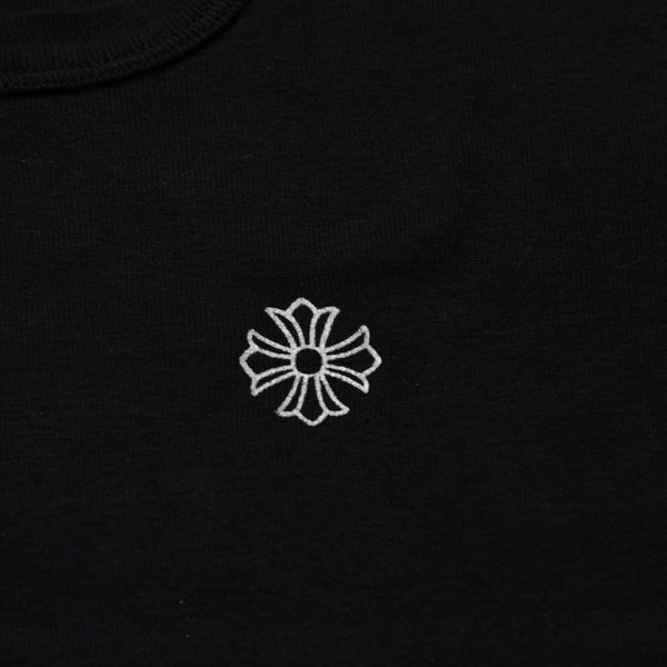極美品 CHROME HEARTS クロムハーツ 氷室京介コラボレーションロゴTシャツ スクロールロゴ Hロゴ クロップ丈 ブラック 黒 中古 4a001881