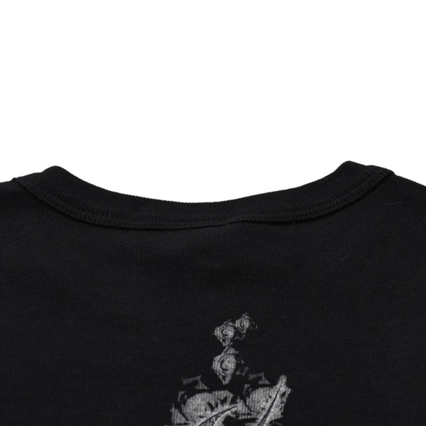 極美品 CHROME HEARTS クロムハーツ 氷室京介コラボレーションロゴTシャツ スクロールロゴ Hロゴ クロップ丈 ブラック 黒 中古 4a001881