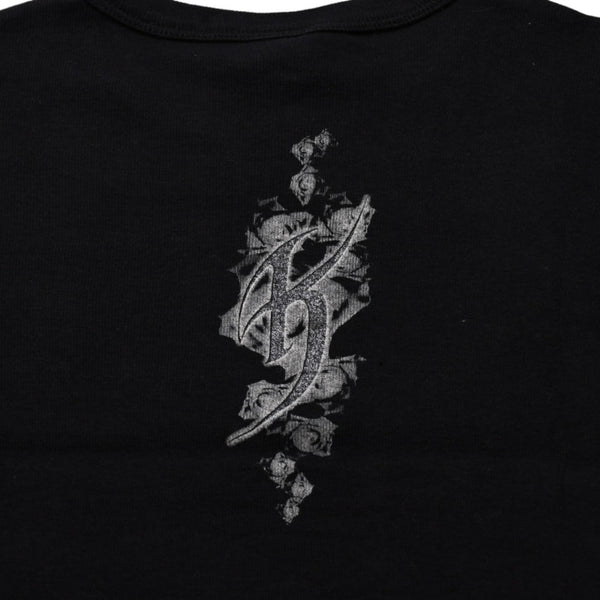 極美品 CHROME HEARTS クロムハーツ 氷室京介コラボレーションロゴTシャツ スクロールロゴ Hロゴ クロップ丈 ブラック 黒 中古 4a001881